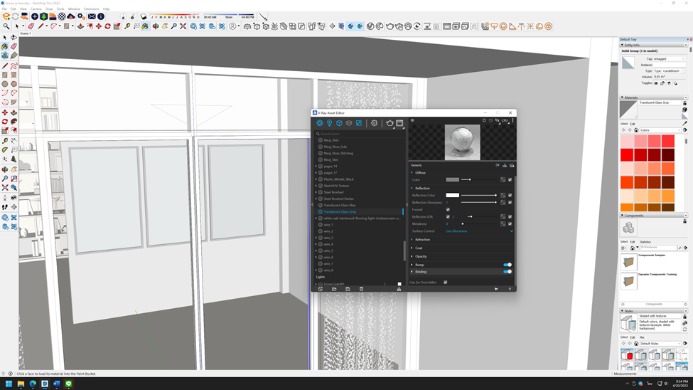 ตัวอย่าง ตั้งค่าแมททีเรียล ใน sketchup